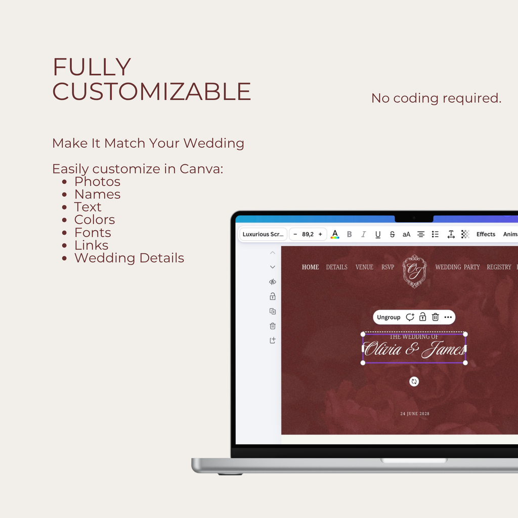 Wedding Website Template Canva - Burgundy
