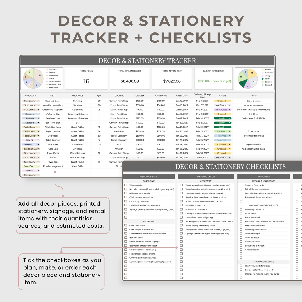 Wedding Planner Spreadsheets & Wedding Day Binder