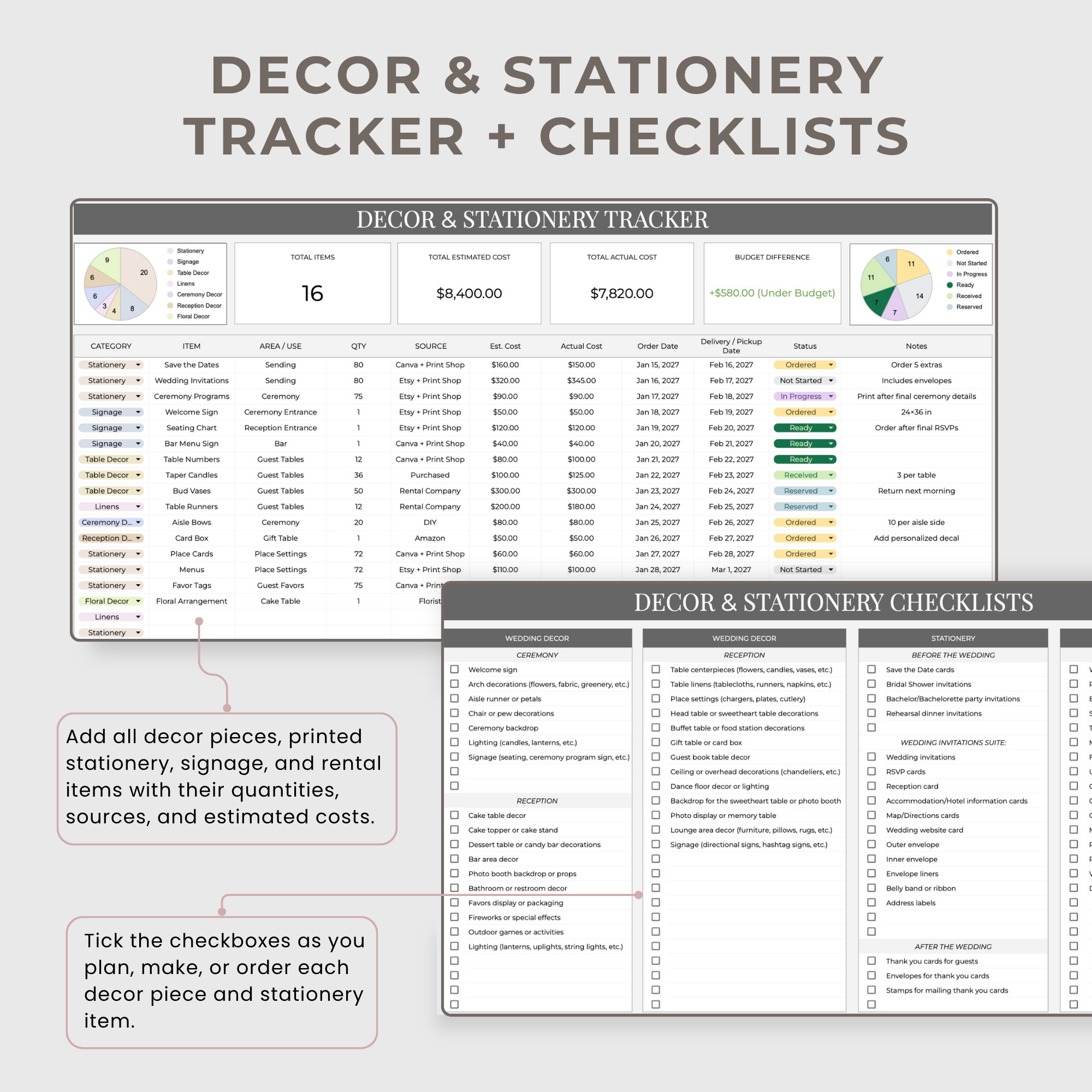 Wedding Planner Spreadsheets & Wedding Day Binder