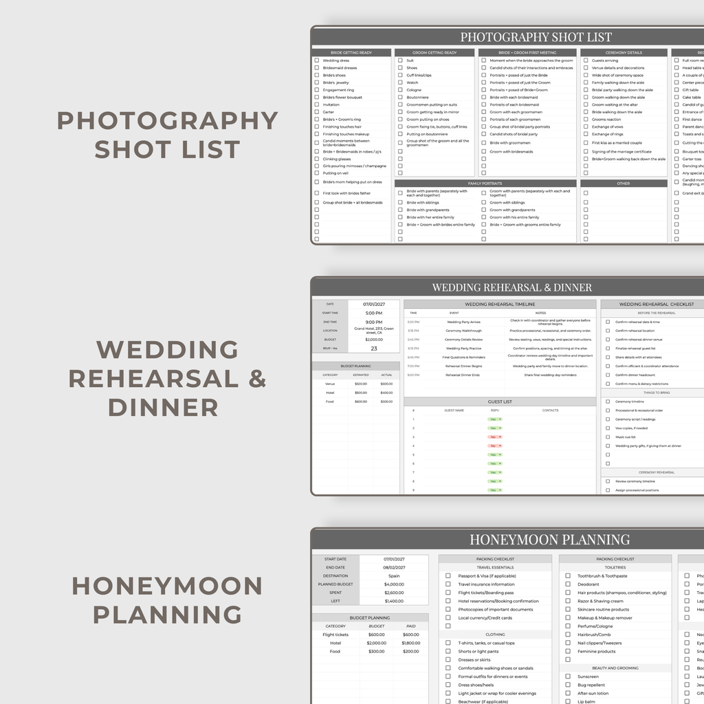 Wedding Planner Spreadsheets & Wedding Day Binder