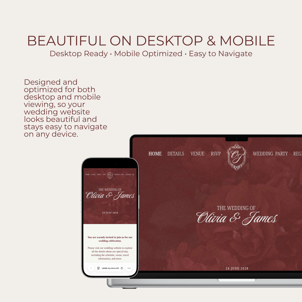 Wedding Website Template Canva - Burgundy