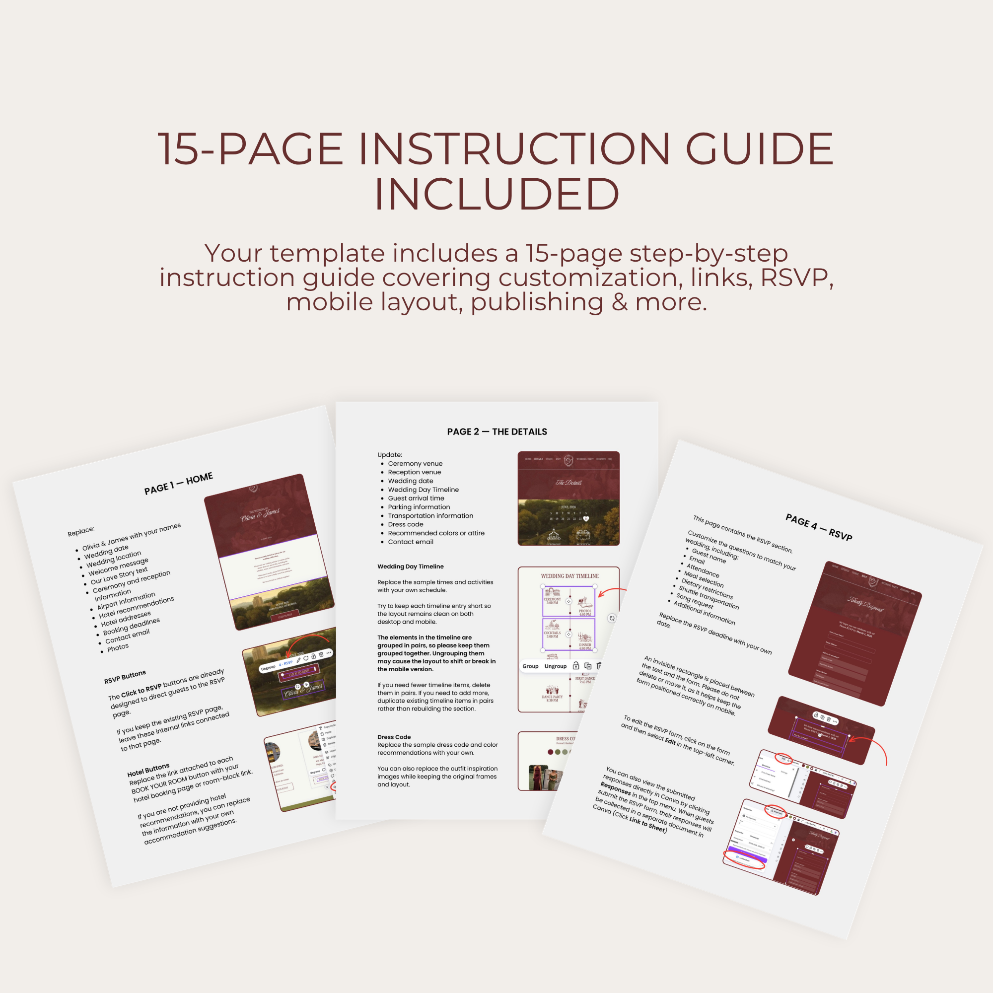 Wedding Website Template Canva - Burgundy