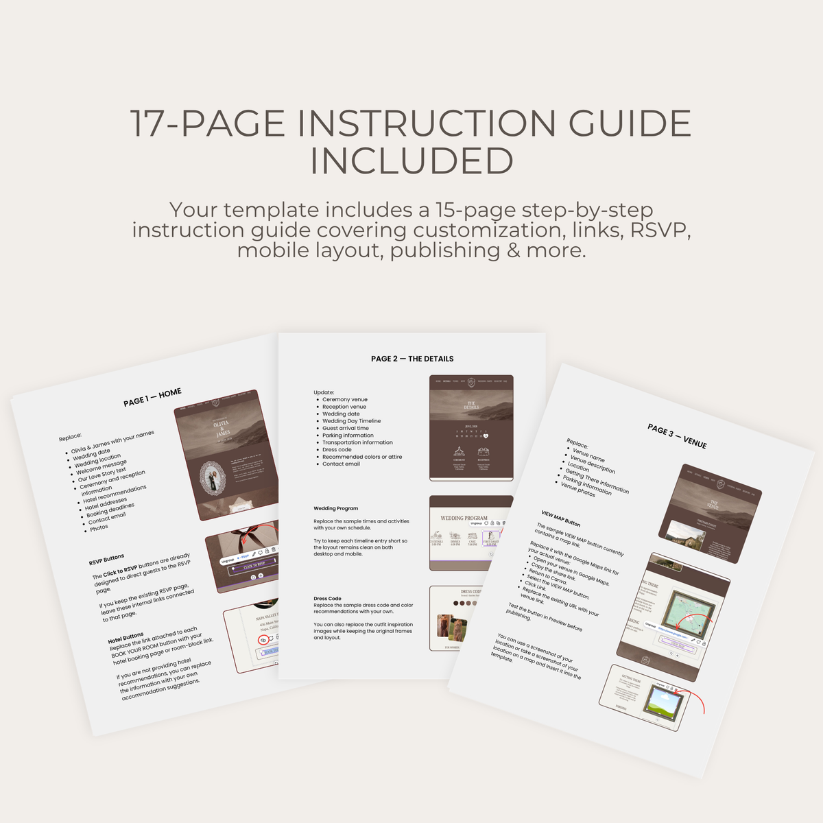 Wedding Website Template - Brown, Lace, Vintage
