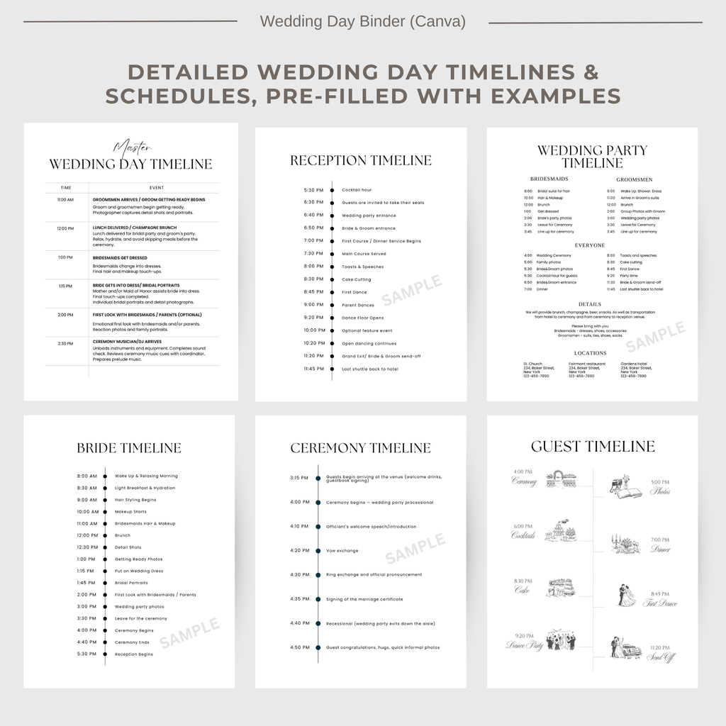 Wedding Planner Spreadsheets & Wedding Day Binder