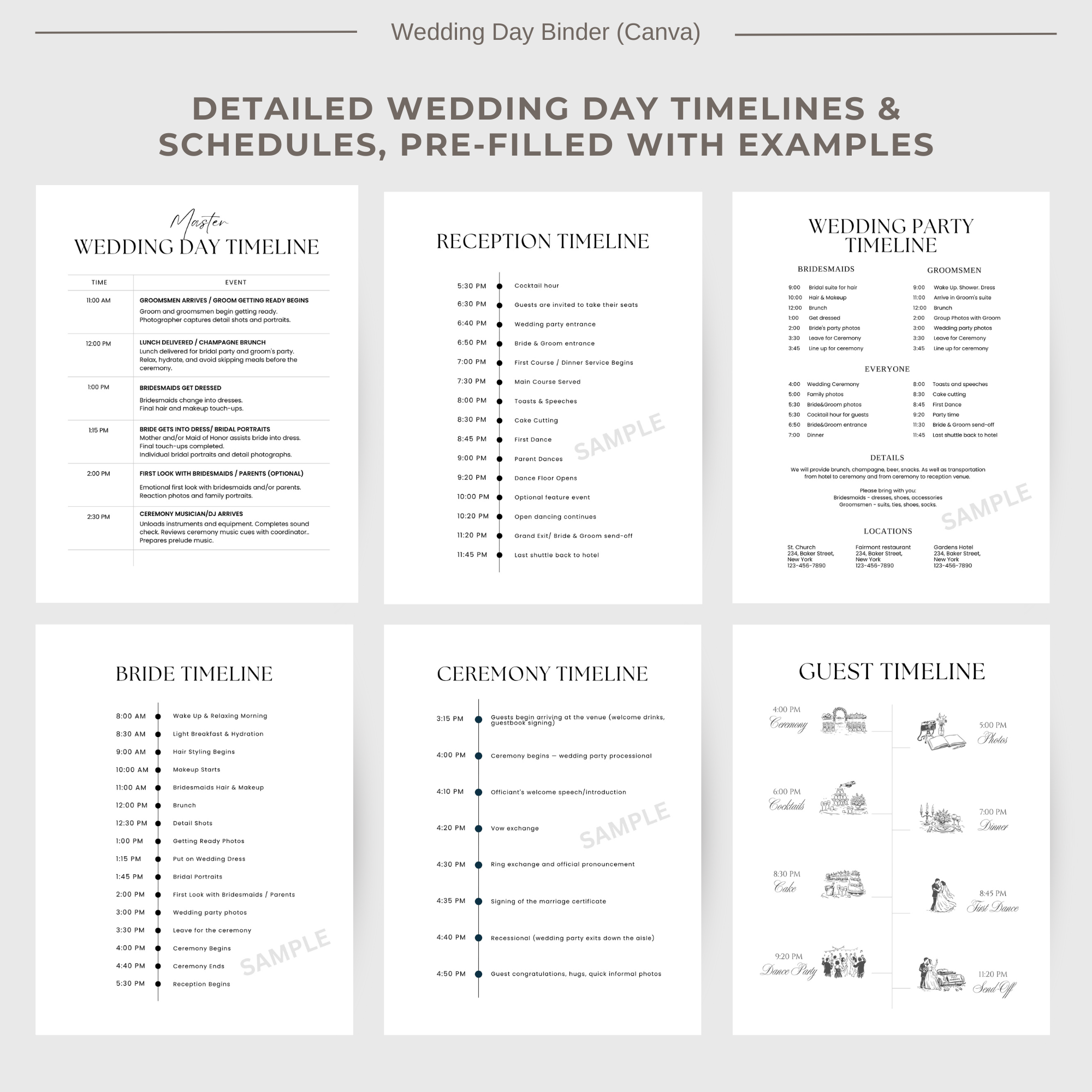 Wedding Planner Spreadsheets & Wedding Day Binder