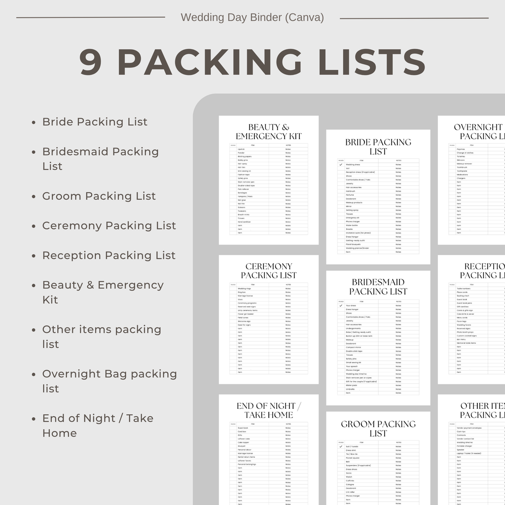 Wedding Planner Spreadsheets & Wedding Day Binder
