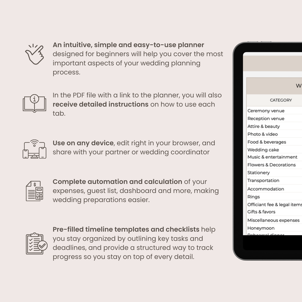 Ultimate Wedding Planner: Spreadsheets and Canva templates.