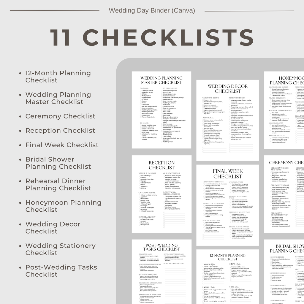 Wedding Planner Spreadsheets & Wedding Day Binder