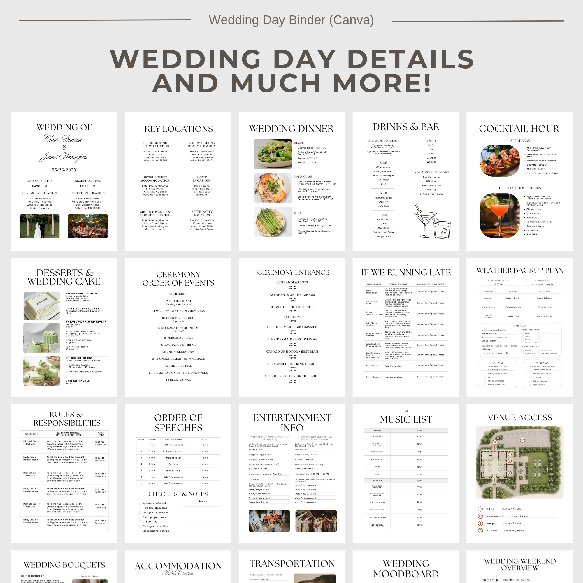 Wedding Planner Spreadsheets & Wedding Day Binder