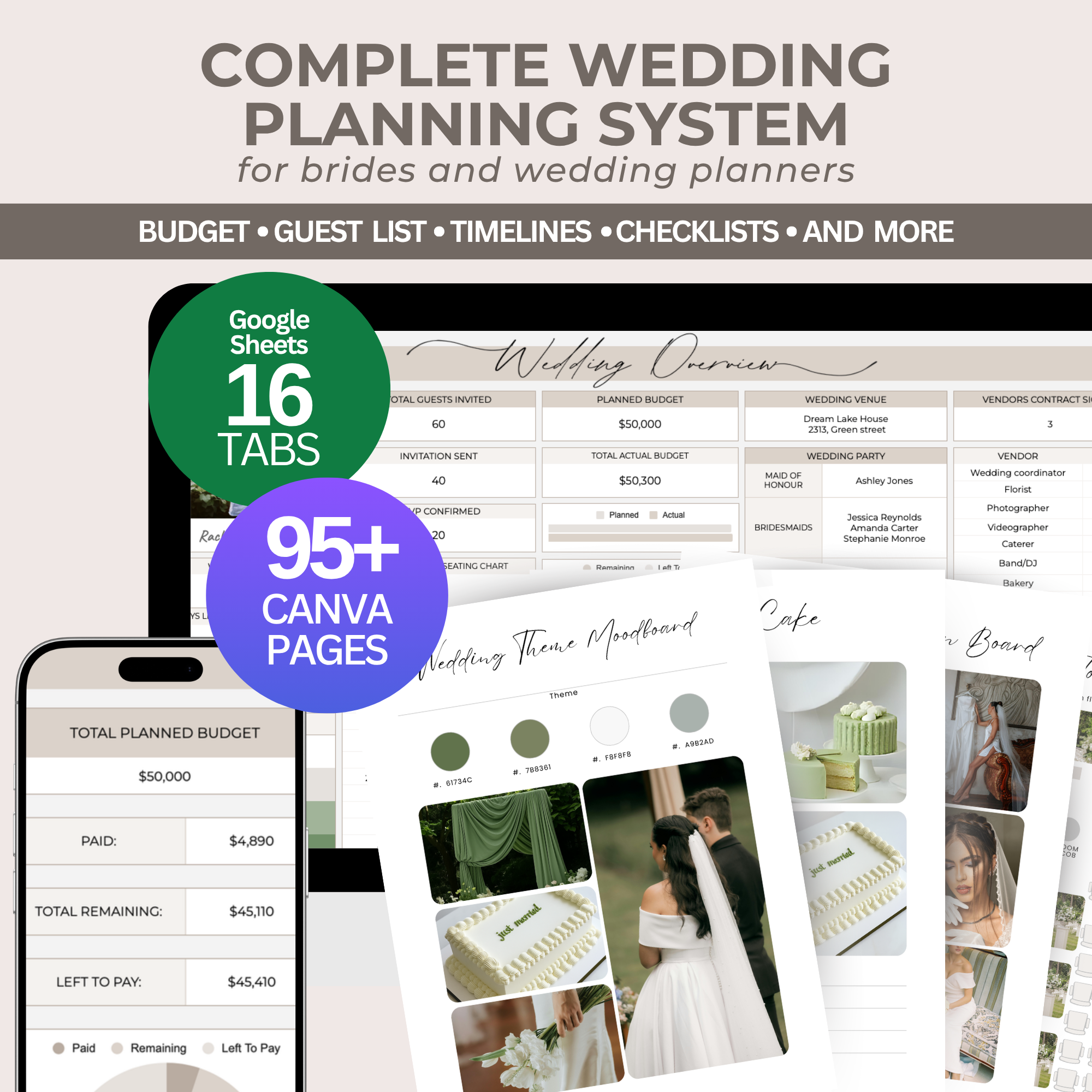 Ultimate Wedding Planner: Spreadsheets and Canva templates.
