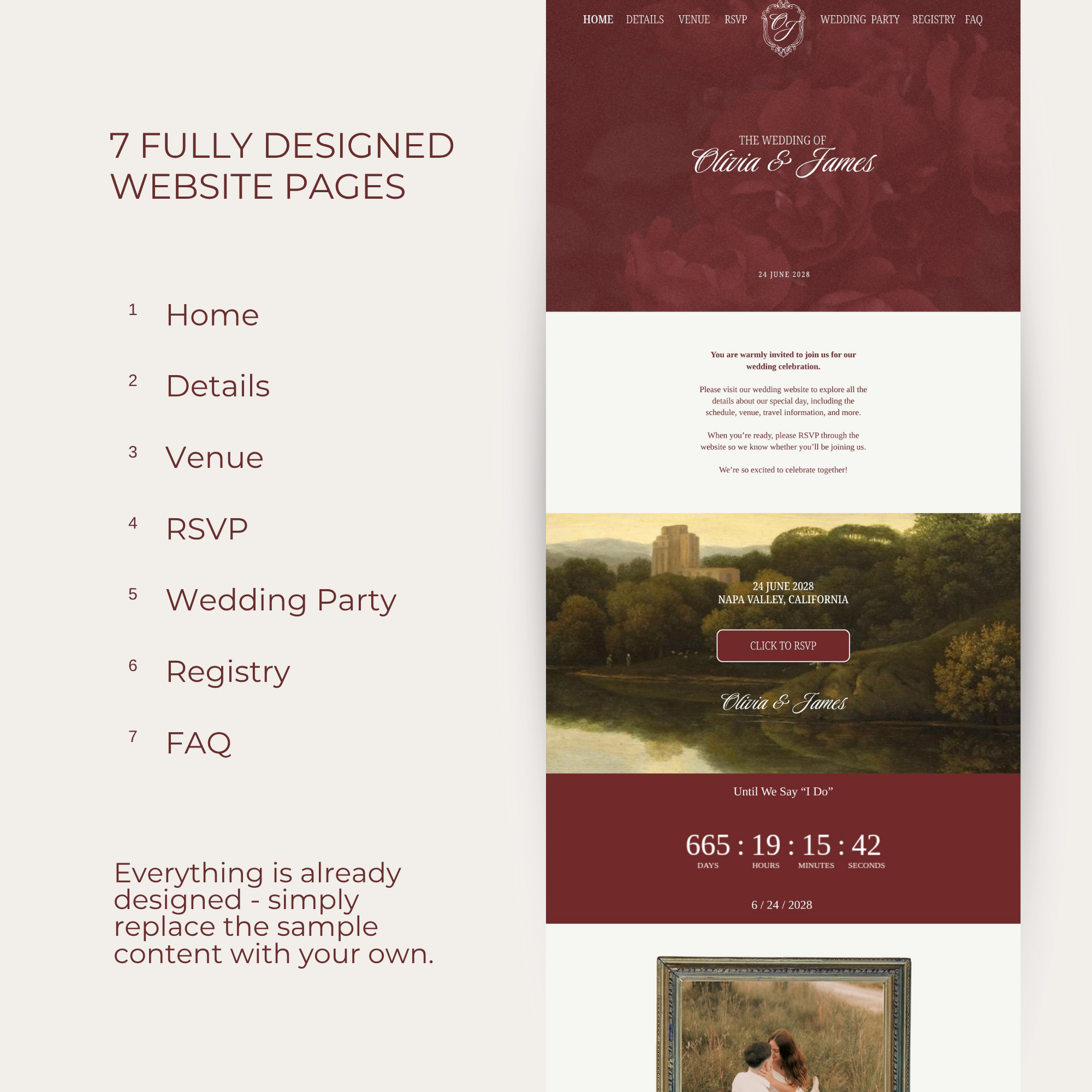 Wedding Website Template Canva - Burgundy