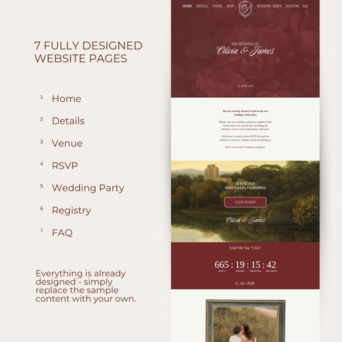 Wedding Website Template Canva - Burgundy