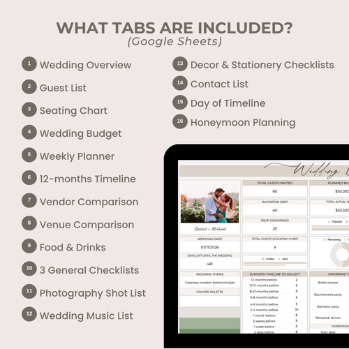 Ultimate Wedding Planner: Spreadsheets and Canva templates.