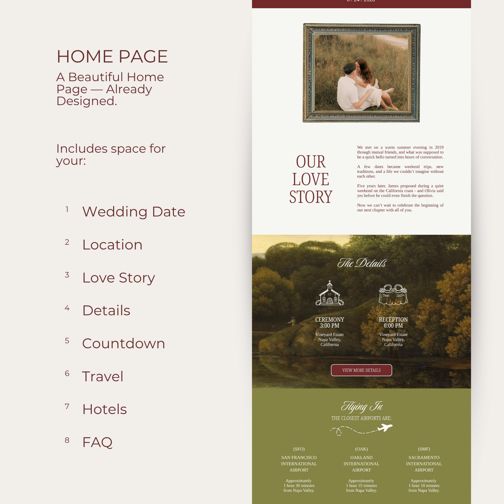 Wedding Website Template Canva - Burgundy