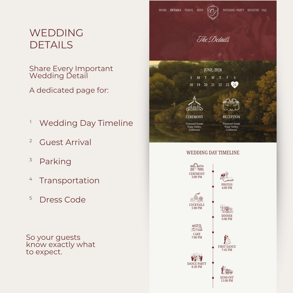 Wedding Website Template Canva - Burgundy