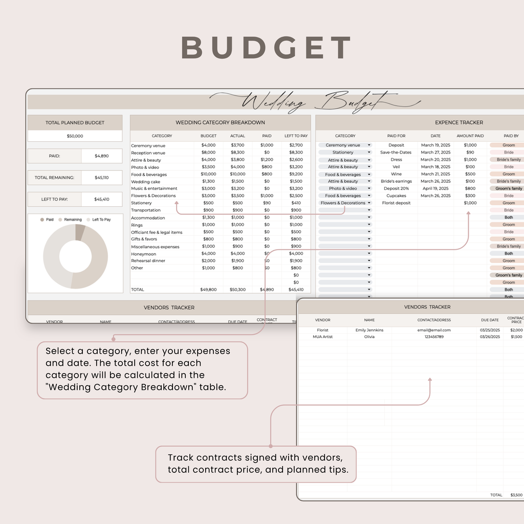 Ultimate Wedding Planner: Spreadsheets and Canva templates.