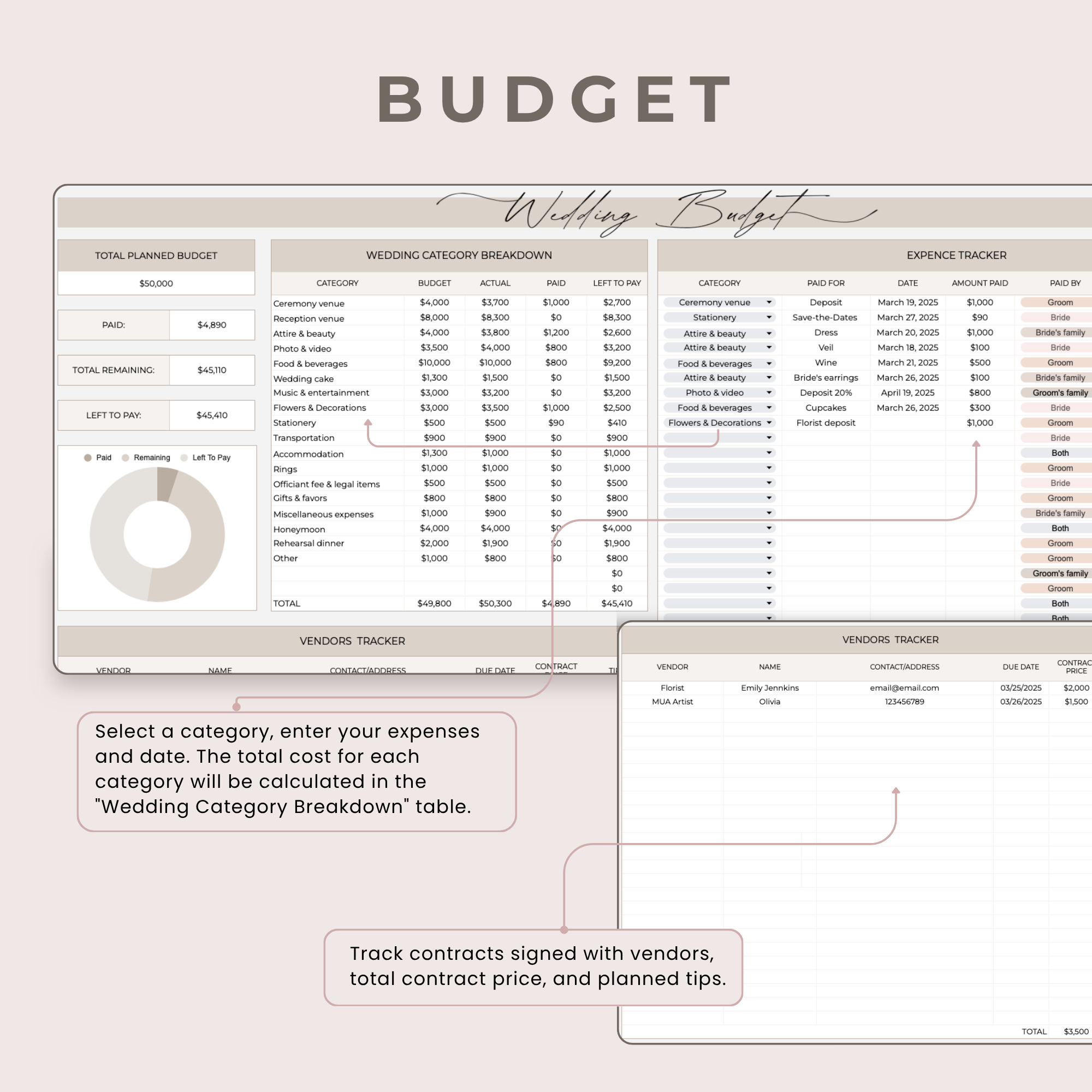Ultimate Wedding Planner: Spreadsheets and Canva templates.