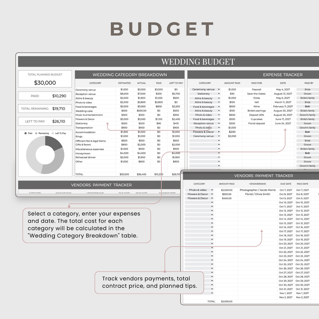 Wedding Planner Spreadsheets & Wedding Day Binder
