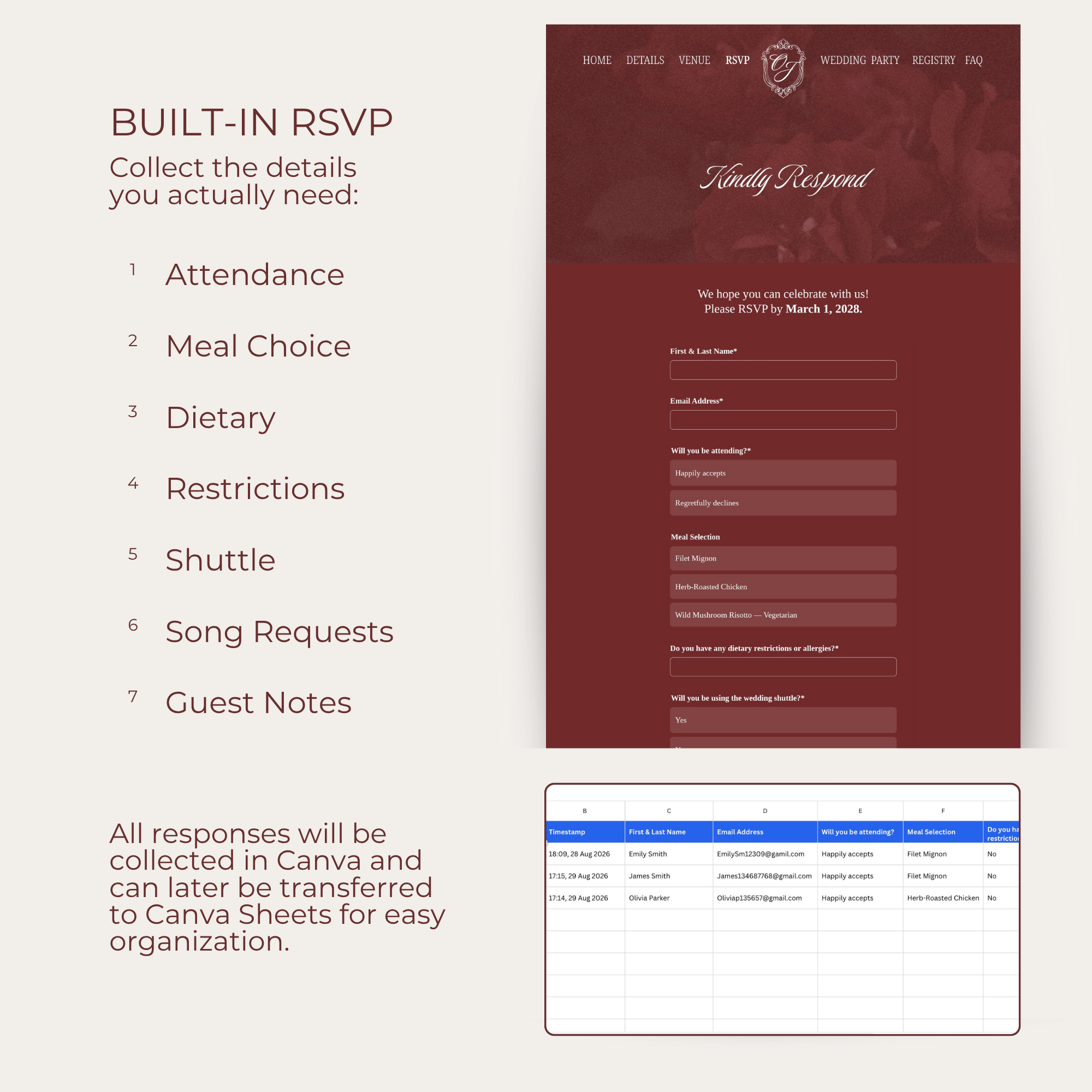 Wedding Website Template Canva - Burgundy