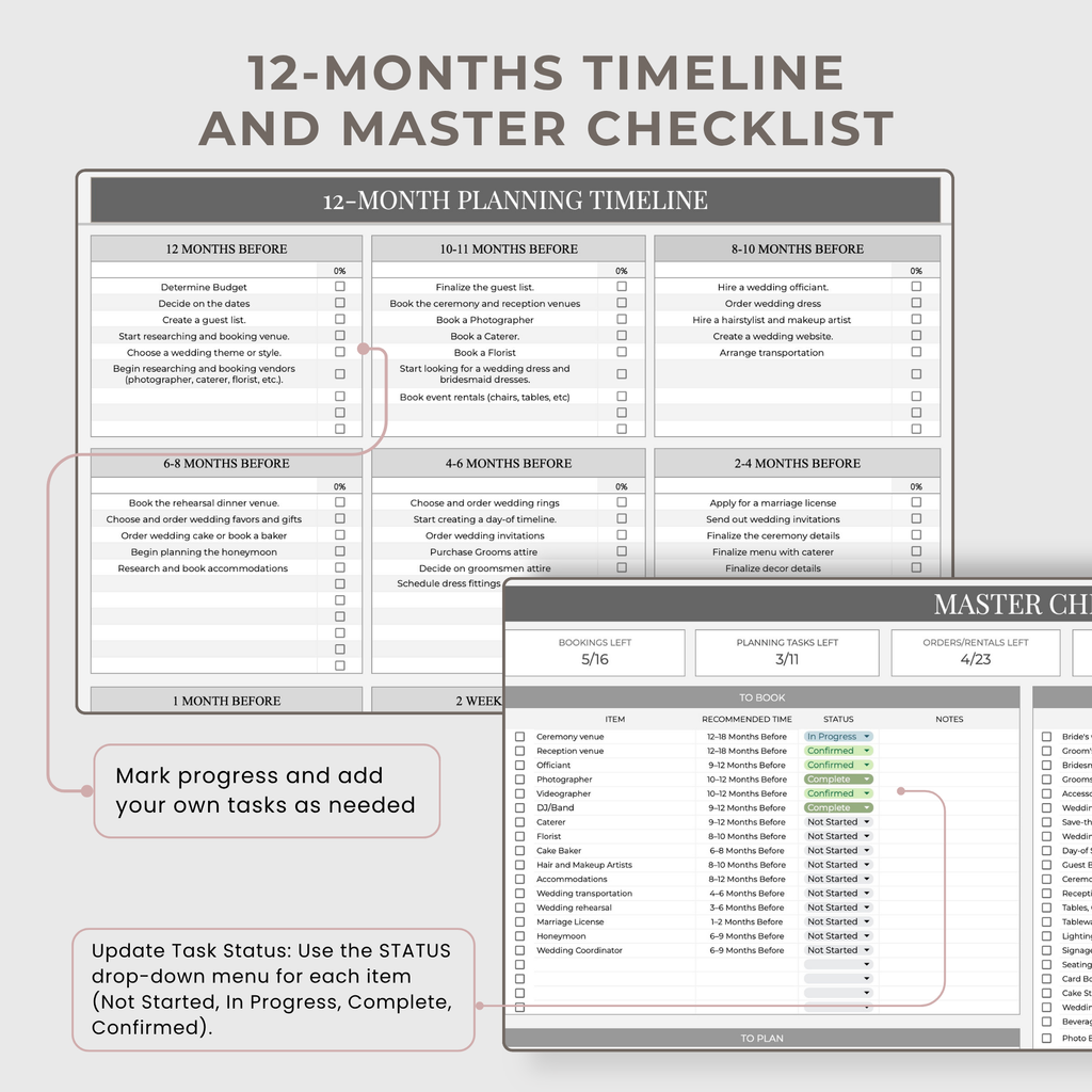 Wedding Planner Spreadsheets & Wedding Day Binder