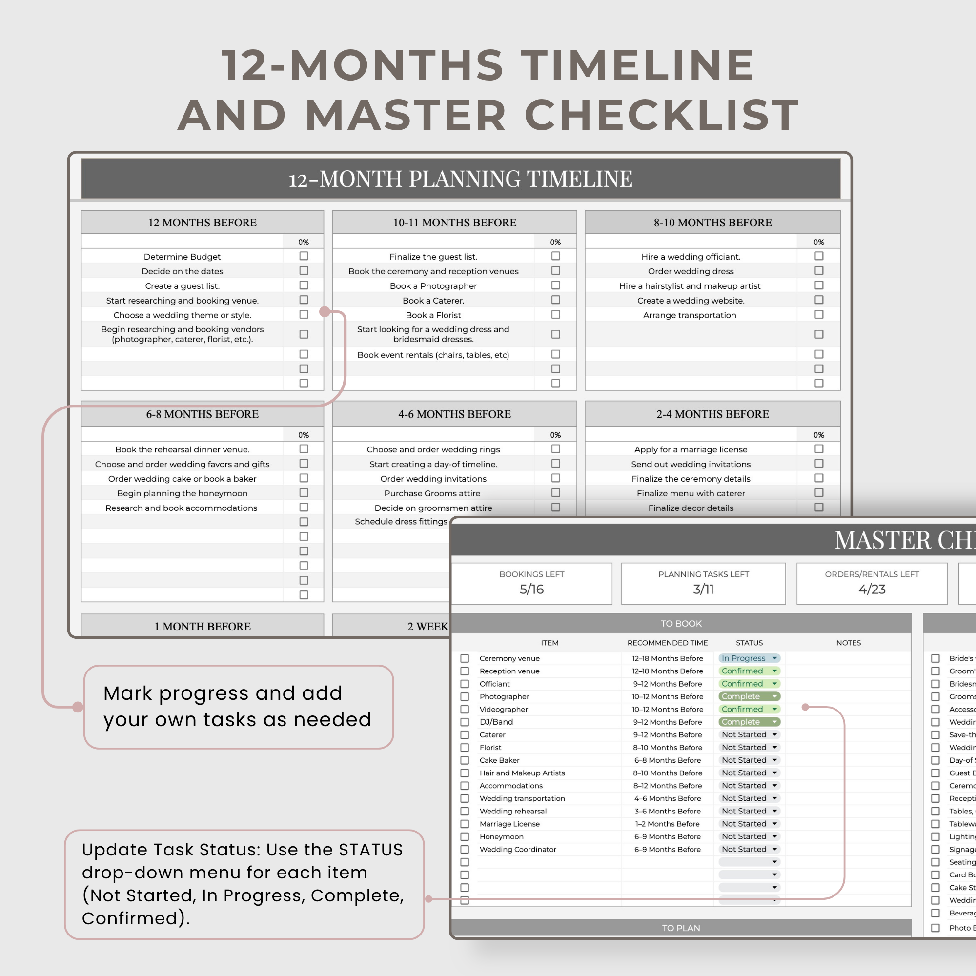 Wedding Planner Spreadsheets & Wedding Day Binder