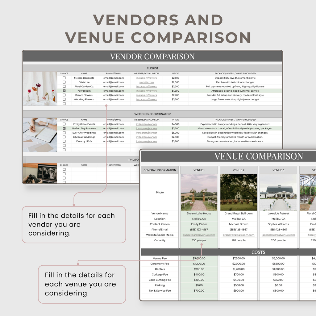 Wedding Planner Spreadsheets & Wedding Day Binder