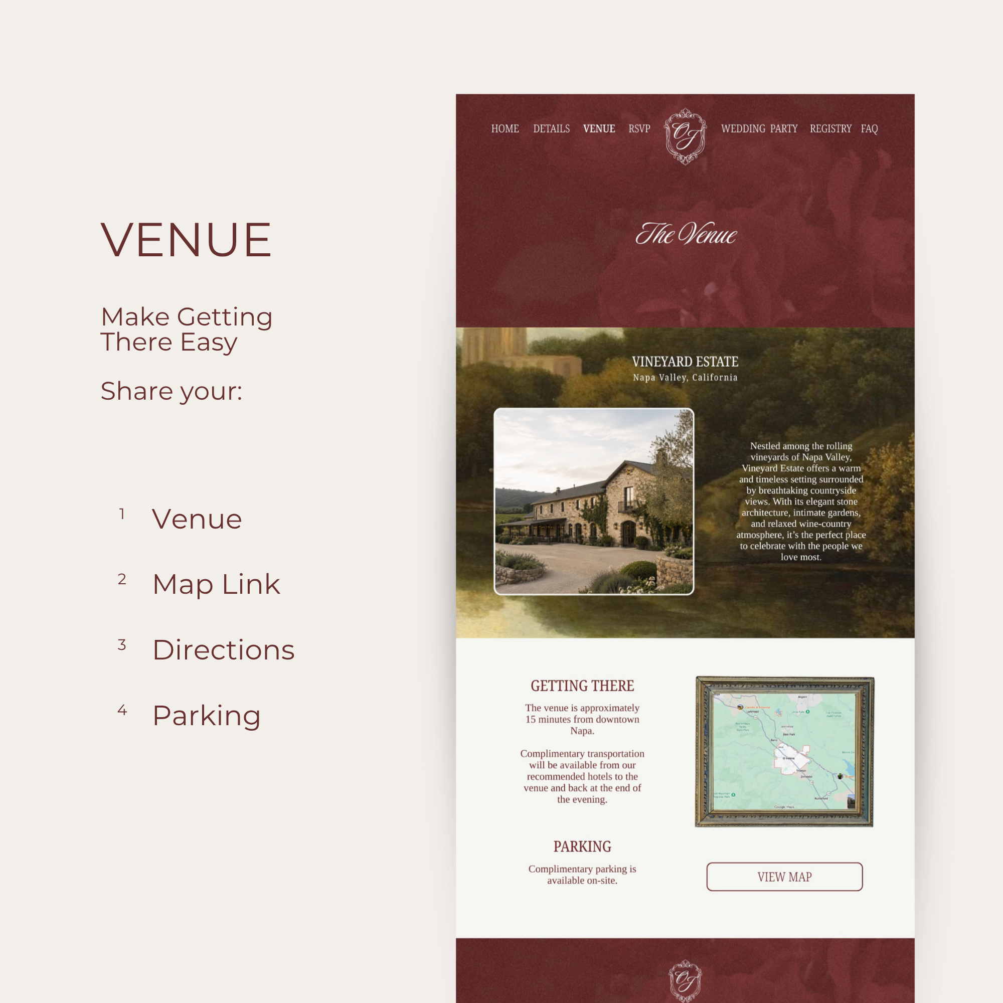 Wedding Website Template Canva - Burgundy