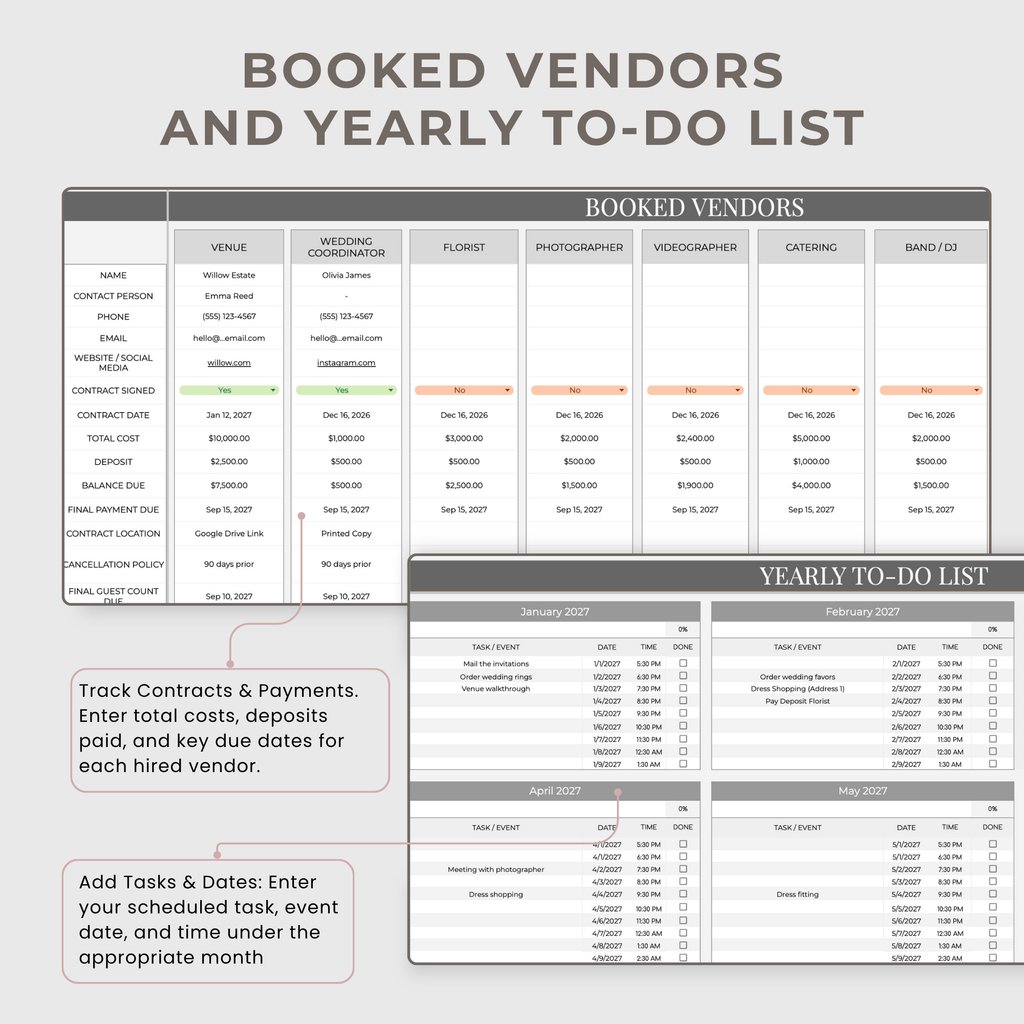 Wedding Planner Spreadsheets & Wedding Day Binder