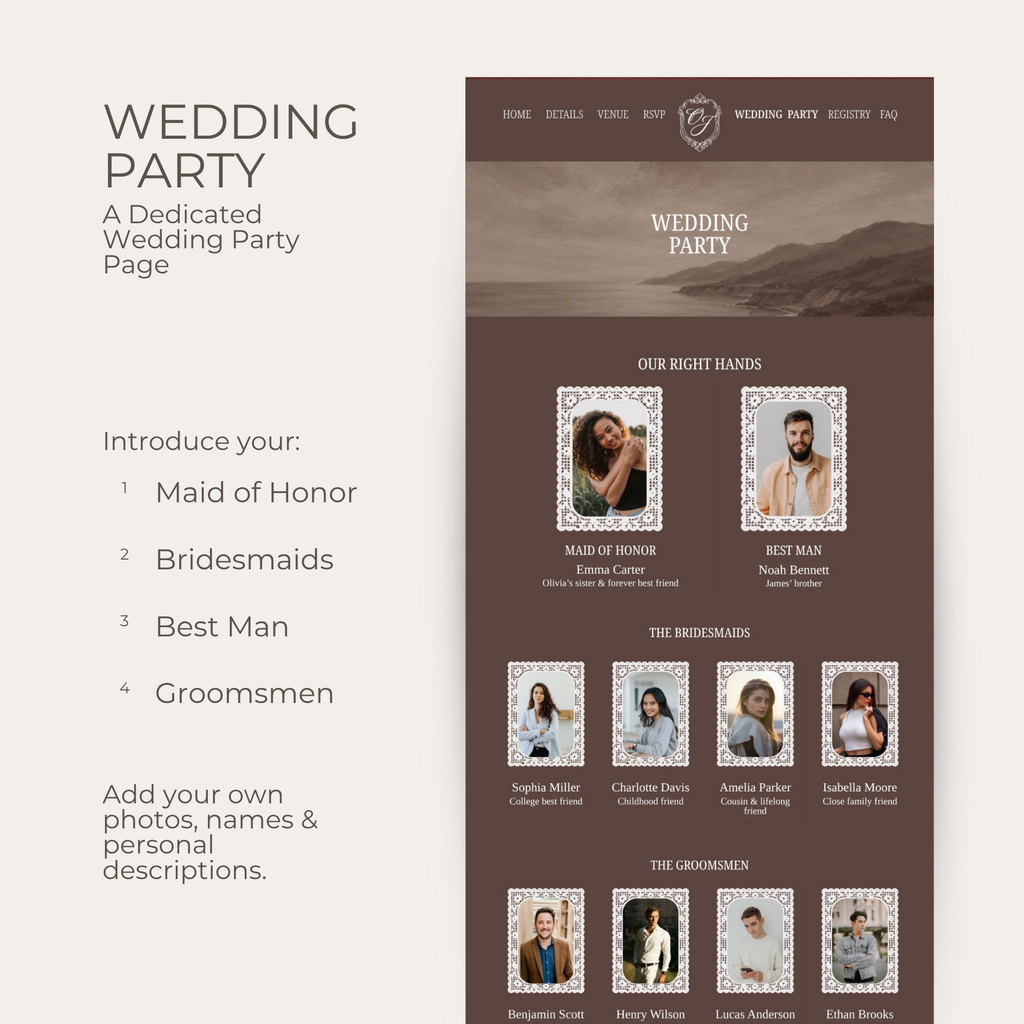Wedding Website Template - Brown, Lace, Vintage