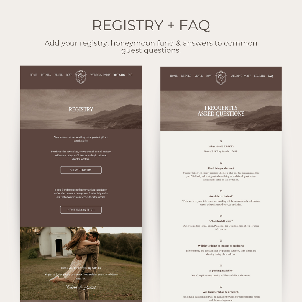 Wedding Website Template - Brown, Lace, Vintage